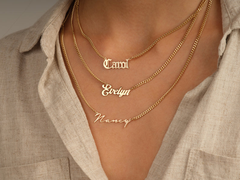 14k Solid Gold Cuban Chain Bold Name Necklace