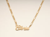 14k Solid Gold Figaro Chain Bold Name Necklace