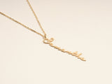 14k Solid Gold Cursive Font Vertical Name Necklace