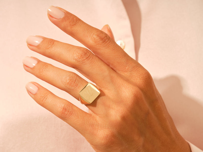 14k Gold Personalized Square Signet Ring