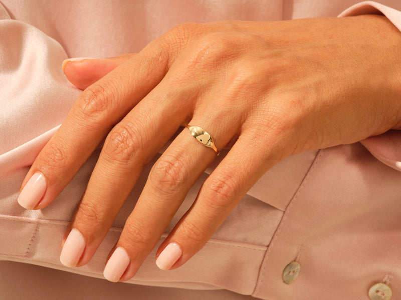 14k Solid Gold Dainty Personalized Signet Ring