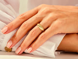 14k Gold, 18k Gold, Yellow, White, Rose, Yellow Gold Croissant Ring on a Woman's Finger