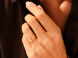 Yellow, White, Rose, 14k gold, 18k gold, Yellow Gold Stylish Open T Ring on a Woman's Finger