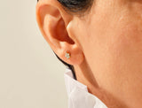 14k Gold, Yellow, White, Rose, 14k Gold Diamond Flower Studs in a womans ear 