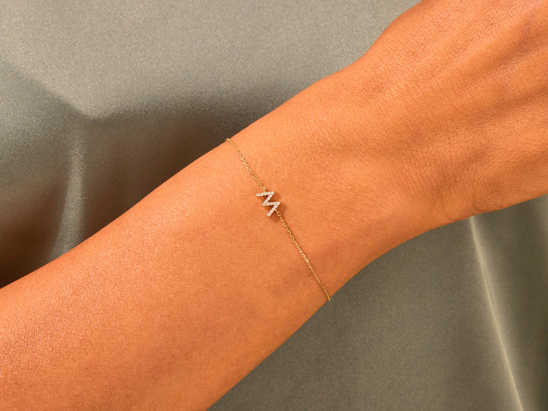 Diamond Initial Letter Bracelet in 14k Gold