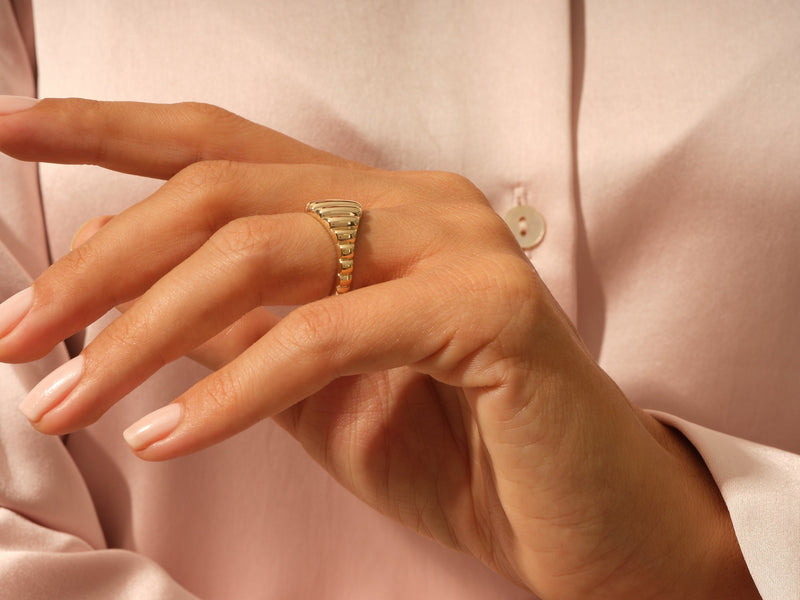 14k Solid Gold Bold Wavy Signet Ring