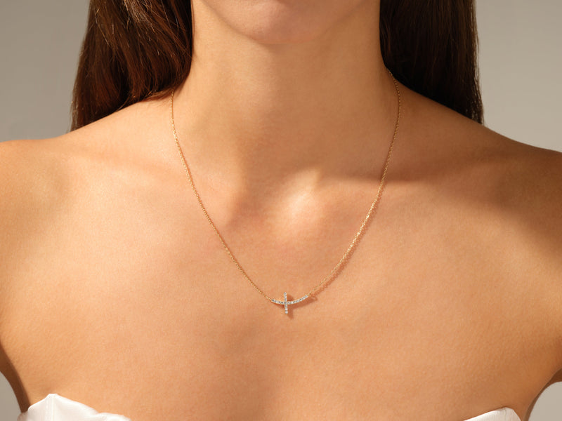 Large Sideways Cross Diamond Necklace (0.27 CT)  in 14k Solid Gold