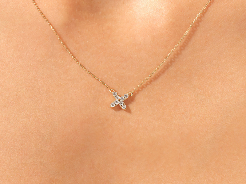 Round Cut Diamond Clover Charm Necklace (0.24 CT)  in 14k Solid Gold