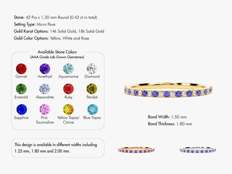 Alternating Colors Birthstone Full Eternity Band in 14k Solid Gold