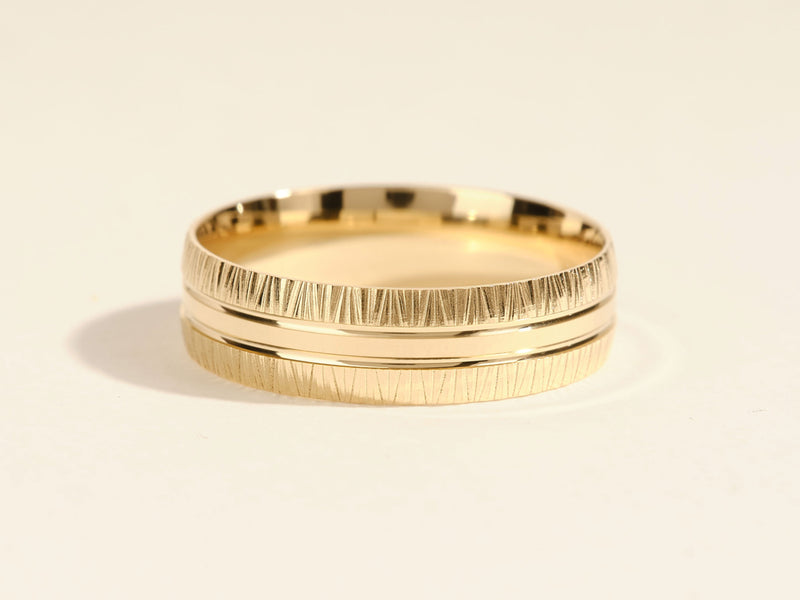 6mm Grooved Fancy Accents Men's Gold Wedding Band