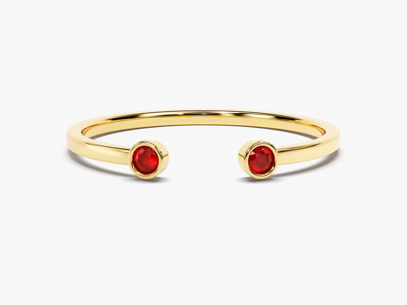 Bezel Set Open Cuff Birthstone Ring in 14k Solid Gold