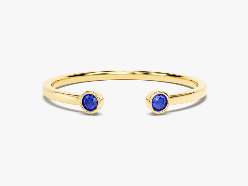 Bezel Set Open Cuff Birthstone Ring in 14k Solid Gold