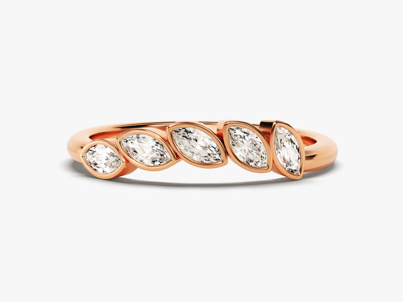 Bezel Set Marquise Curved Diamond Wedding Band