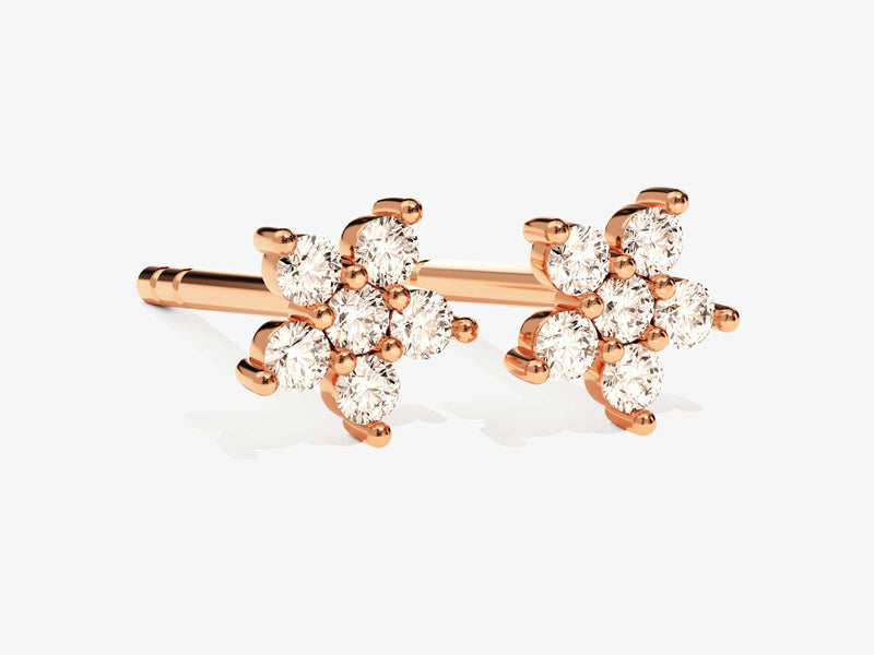 14k Gold, Yellow, White, Rose, 14k Rose Gold Diamond Flower Studs for women