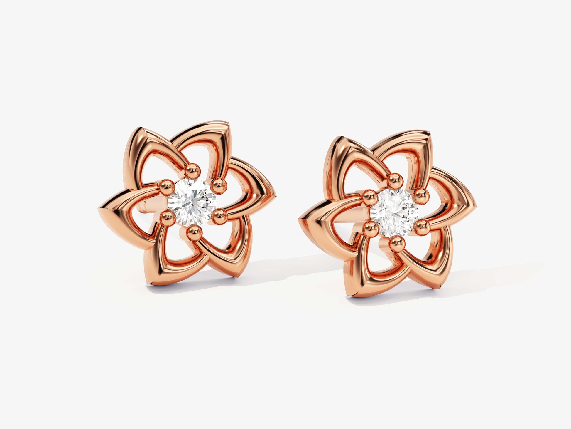 14k Gold, Yellow, White, Rose, 14k Rose Gold Floral Diamond Studs Earrings for women