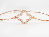 Yellow, White, Rose, 5 Inches, 5.5 Inches, 6 Inches, 6.5 Inches, 7 Inches, 7.5 Inches, 8 Inches, Diamond Clover Bracelet in 14k Rose Gold for Women