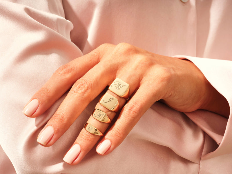 14k Gold Personalized Square Signet Ring