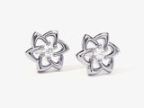 14k Gold, Yellow, White, Rose, 14k White Gold Floral Diamond Studs Earrings for women