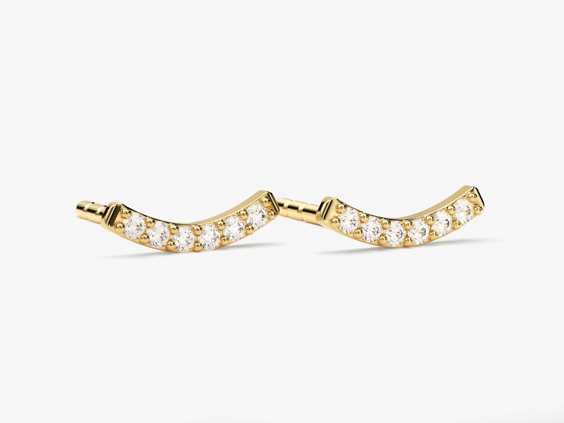 14k Gold, Yellow, White, Rose, 14k Yellow Gold Diamond Curved Stud Earrings