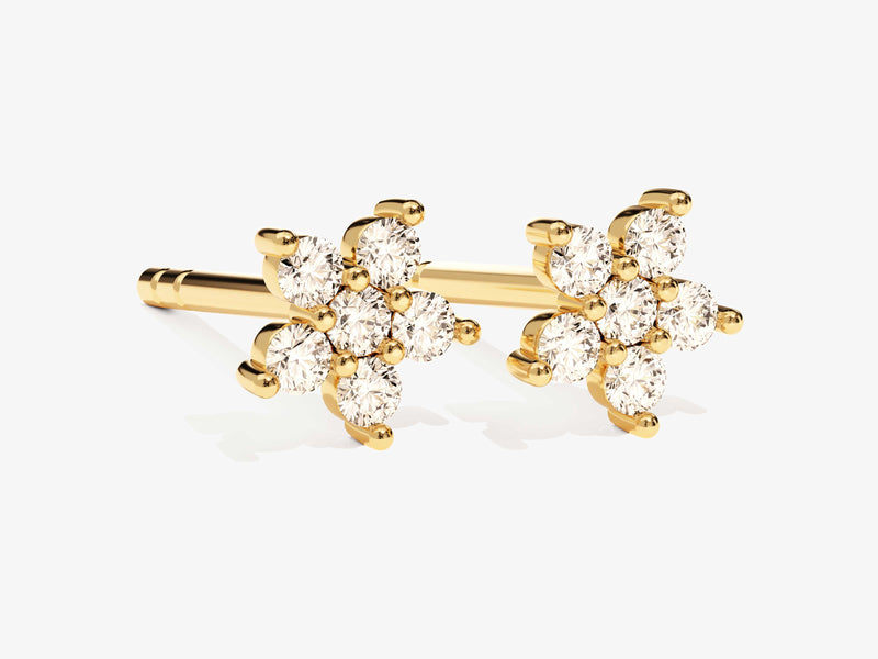 14k Gold, Yellow, White, Rose, 14k Yellow Gold Diamond Flower Studs for women