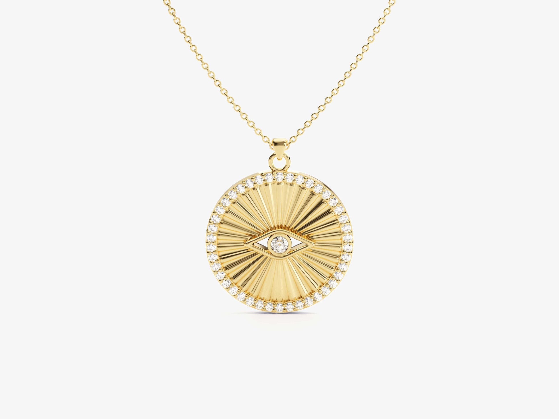 Yellow, White, Rose, 14 Inches, 15 Inches, 16 Inches, 17 Inches, 18 Inches, 19 Inches, 20 Inches, Evil Eye Diamond Solitaire Necklace in 14k Yellow Gold