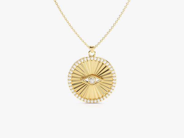 Yellow, White, Rose, 14 Inches, 15 Inches, 16 Inches, 17 Inches, 18 Inches, 19 Inches, 20 Inches, Evil Eye Diamond Solitaire Necklace in 14k Yellow Gold