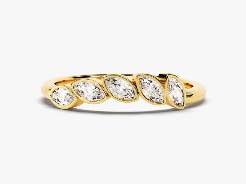 Bezel Set Marquise Curved Diamond Wedding Band