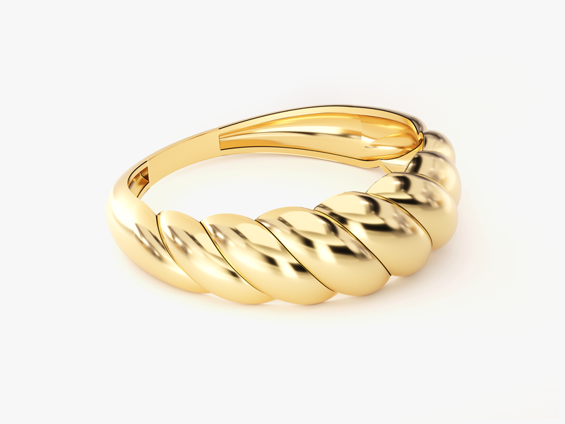 14k Gold, 18k Gold, Yellow, White, Rose, Yellow Gold Croissant Ring 