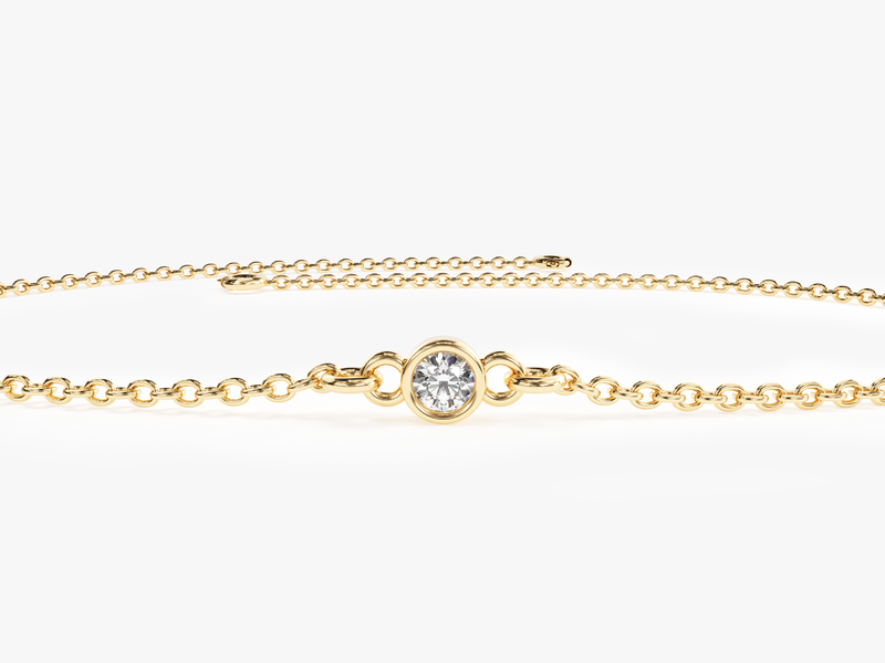 Yellow, White, Rose, 0.02ct, 0.03ct, 0.05ct, 0.10ct, 14k Yellow Gold Bezel Set Diamond Bracelet 