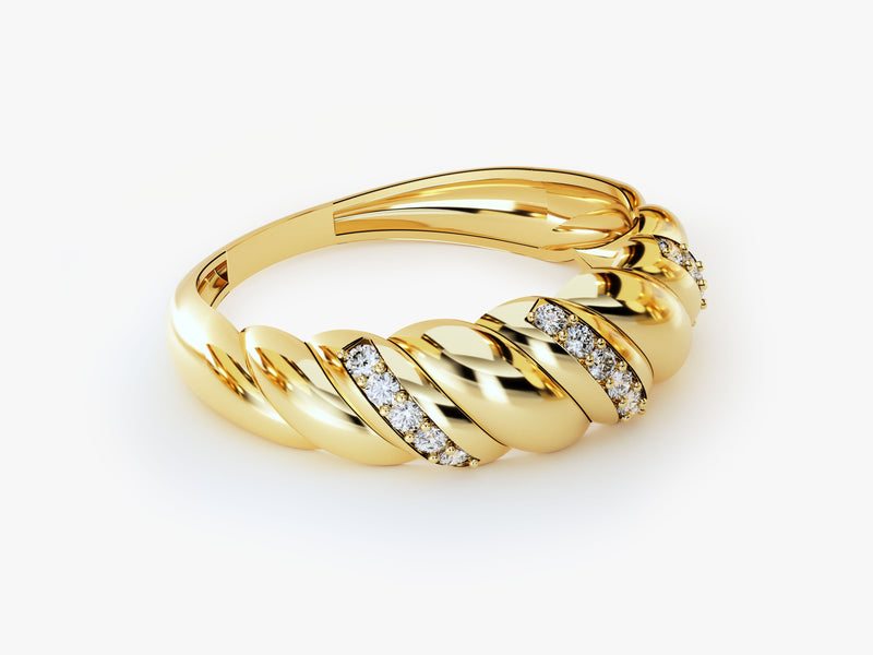 Yellow, White, Rose, 14k gold, 18k gold, Modern Yellow Gold Pave Diamond Croissant Ring 