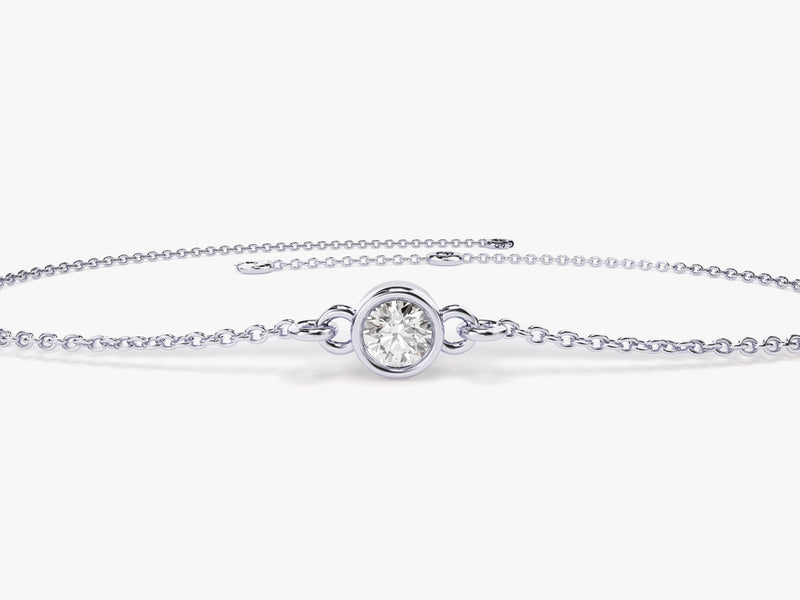 Yellow, White, Rose, 0.02ct, 0.03ct, 0.05ct, 0.10ct, 14k White Gold Bezel Set Diamond Bracelet