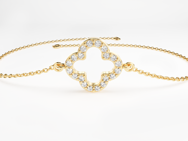 Yellow, White, Rose, 5 Inches, 5.5 Inches, 6 Inches, 6.5 Inches, 7 Inches, 7.5 Inches, 8 Inches, Diamond Clover Bracelet in 14k Yellow Gold for Women