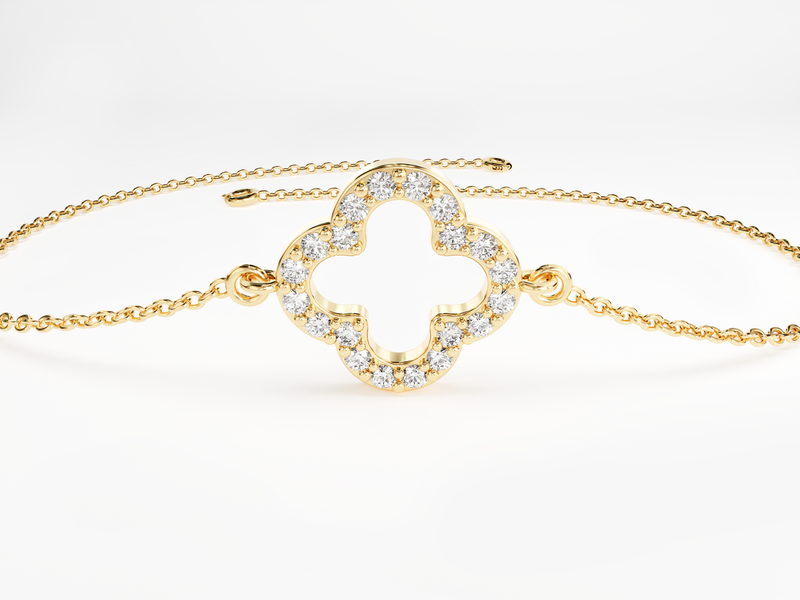 Yellow, White, Rose, 5 Inches, 5.5 Inches, 6 Inches, 6.5 Inches, 7 Inches, 7.5 Inches, 8 Inches, Diamond Clover Bracelet in 14k Yellow Gold for Women